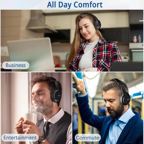 Miniatura 7 de AMORNO Auriculares Bluetooth sobre la oreja, 68 horas de reproducción, auriculares inalámbricos con micrófono, auriculares estéreo HiFi plegables