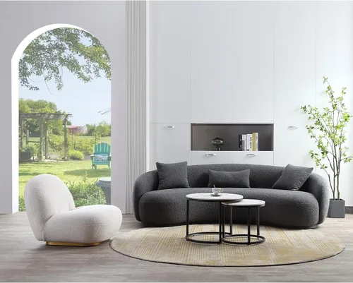 Miniatura 4 de Acanva Sofá de sala de estar curvado moderno de mediados de siglo, sofá de tela Boucle de 4 asientos para dormitorio, oficina, apartamento, gris