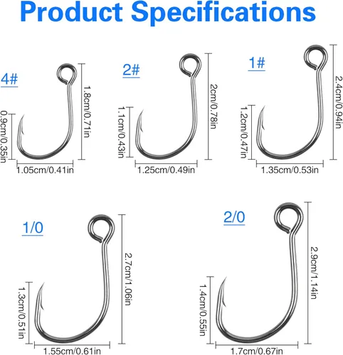 Miniatura 3 de Inline Single Hooks, Inline Fishing Hooks for Treble Hook Replacement Lures Plugs Baits Large Eye with Barbed Saltwater Freshwater Fishing, #4#2#1