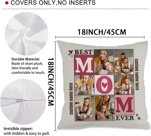 Miniatura 3 de Custom 6 Photo Throw Pillow Cover with Text for Mom, Cozy Cushion Ideal as a Thoughtful Gift for Family Mother’s Day Holidays or Special Occasions 6