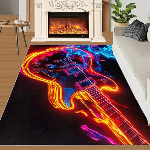 Miniatura 2 de Alfombra de guitarra, alfombra de 2 x 3 pies para entrada, alfombra de área musical, alfombra lavable de guitarra fresca para dormitorio, alfombra