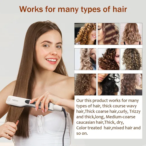 Miniatura 4 de Plancha de pelo con vapor, plancha plana de vapor de cerámica Nano Titanium profesional con peine extraíble+LCD digital+temperatura ajustable de 5