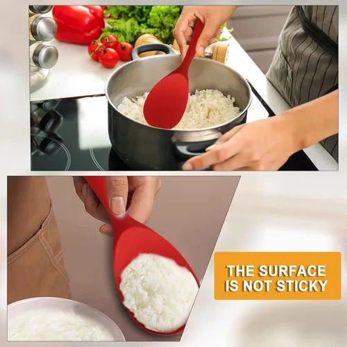 Miniatura 7 de Vonty Cuchara de silicona antiadherente resistente al calor para paletas de arroz de 8.8 pulgadas, color rojo