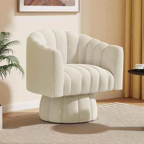 Miniatura 21 de Dewhut Silla giratoria decorativa, silla giratoria de 360° con reposabrazos, tapizada de piel sintética, sofá individual, silla de lectura para sala