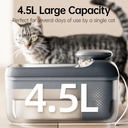 Miniatura 3 de Fuente de agua automática para gatos, 4.5 L, bandeja de bebidas de acero inoxidable de gran capacidad, dispensador de agua para gatos, bomba Gris