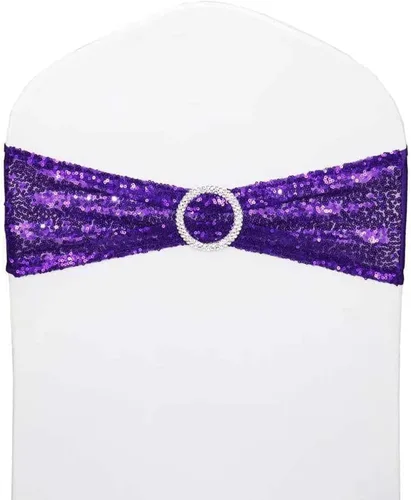 Miniatura 10 de Bandas para Sillas con Lentejuelas Elásticas Lazos de Spandex Poliéster para Fiestas Hotel Bodas Banquetes Decoración - 6 Piezas Aqua Sparkling