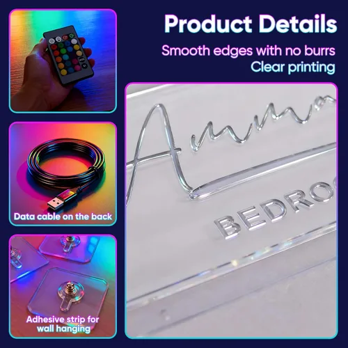 Miniatura 2 de VEELU Espejo con nombre personalizado iluminado para decoración de pared LED para habitación de niñas, letrero de neón con nombre personalizado, luz