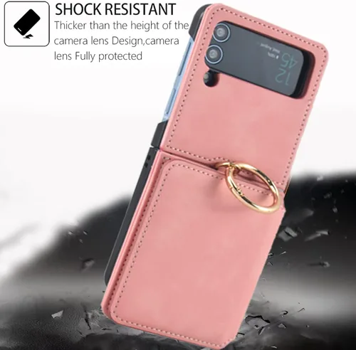 Miniatura 3 de Asuwish Funda de teléfono para Samsung Galaxy Z Flip 3 5G 2021 con anillo cruzado correa con cordón para tarjeta de crédito, soporte para celda, Oro