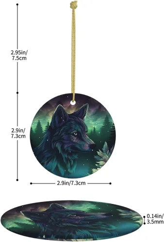 Miniatura 3 de Adornos de cerámica para árbol de Navidad, diseño de lobo del bosque, adornos redondos de cerámica, divertidas decoraciones de Navidad, colgantes