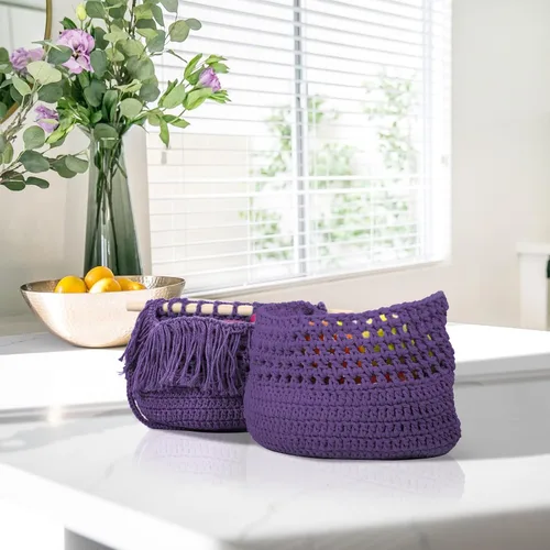 Miniatura 6 de Cuerda de macramé de algodón de 4 mm x 547 yardas, ZUEXT cuerdas trenzadas naturales hechas a mano de color violeta oscuro púrpura de 4 hebras