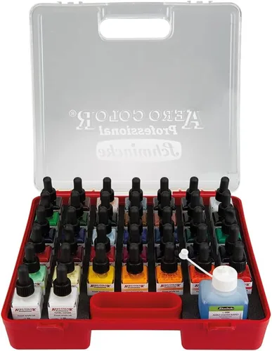 Miniatura 2 de Schmincke - Caja de plástico profesional AERO COLOR 37 x 0.9 fl oz de acrílico líquido fino + AERO CLEAN RAPID, 81 136 097, aerógrafo, pintura