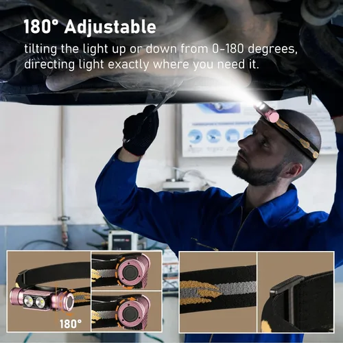 Miniatura 3 de Faro delantero, lámpara de cabeza de 1200 lúmenes altos para adultos, impermeable y resistente a los impactos, diadema ajustable y cómoda, dorada