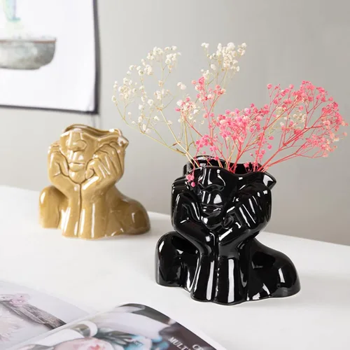 Miniatura 5 de Molde de silicona para maceta de cara abstracta, jarrón para suculentas, jarrón, yeso, molde para concreto, soporte para velas, molde de resina