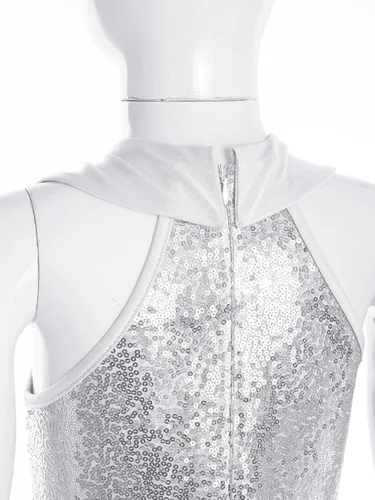 Miniatura 4 de Loyan Leotardo de gimnasia con lentejuelas metálicas brillantes para niñas y niñas, con parte inferior de campana y cuerpo completo, traje de ballet