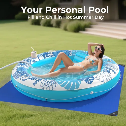 Miniatura 4 de Inflatable Tanning Pool Lounger Float with Protection Tarp, 75" x 75" Pool Floats Adult with Pillow, 6 in 1 Suntan Tub Raft Floatie, Sunbathing Azul