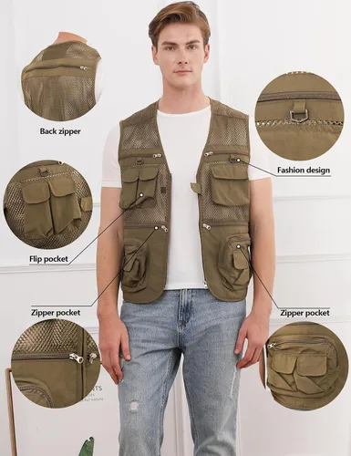 Miniatura 4 de Gihuo - Chaleco de pesca para hombre, con bolsillos, para viajar, ir de safari o practicar tiro