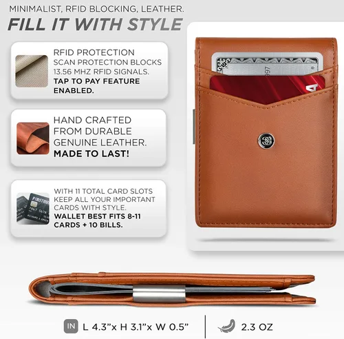 Miniatura 5 de Suavell Billeteras delgadas de cuero para hombres. Cartera con clip para dinero. Cartera de perfil bajo RFID Cartera minimalista