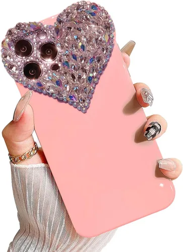 Miniatura 13 de Bonita funda para iPhone 11 con purpurina 3D para mujeres y niñas, bonita funda transparente con diamantes de imitación y diamantes de imitación