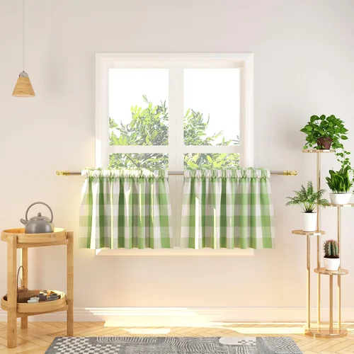 Miniatura 167 de Cenefas de cortina para ventana de 16 pulgadas de largo, 2 paneles de cuadros búfalo, cortinas pequeñas con bolsillo para barra, estilo clásico