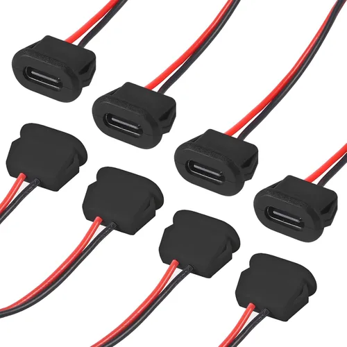 Miniatura 19 de 8pcs Bare Board Type-C Female Chassis Waterproof 2P Solder Wire Type USB C Pigtail Cable Extension Power Cable USB-C Plug to 2 Pin Bare Wire Open