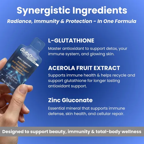 Miniatura 3 de GlutaDose Suplemento líquido de glutatión, L glutatión líquido con acerola y zinc, sabor natural a bayas de limón, fórmula antioxidante sin azúcar