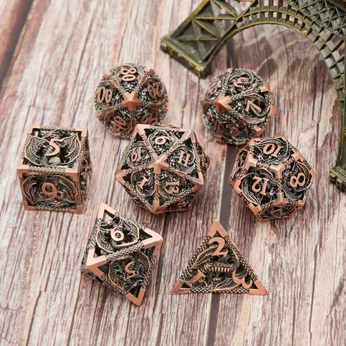 Miniatura 5 de Juego de dados de metal hueco poliédrico dragón volador 2 juegos para Calabozos y Dragones RPG MTG Juegos de mesa D&D Pathfinder Shadowrun