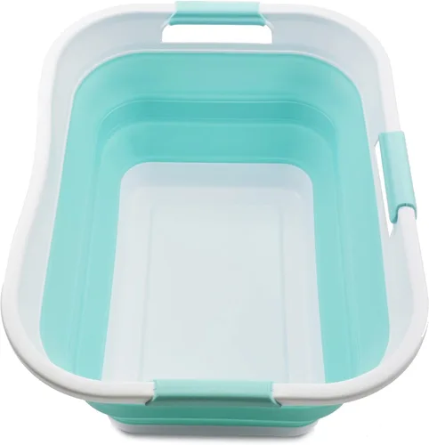 Miniatura 8 de SAMMART Cesta plegable de plástico para la ropa sucia de 30 L (8 galones), contenedor de almacenamiento plegable y organizador, tina de lavado