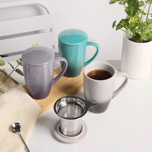 Miniatura 7 de Sweejar Taza de té de porcelana con infusor y tapa, tetera con filtro, máquina de té para hojas sueltas, 16 onzas líquidas para té, café, leche