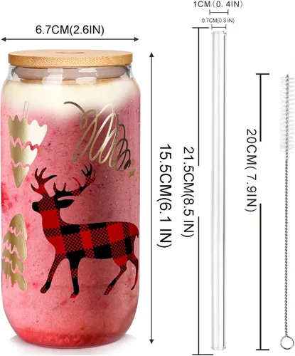 Miniatura 2 de Vasos de Navidad de 18 onzas para café helado de Navidad con tapas y pajitas, regalos de elefante blanco para adultos, vaso colorido de árbol