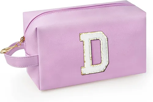 Miniatura 74 de Bolsa de maquillaje personalizada con inicial con asa, bolsa de cosméticos de preparación con bolsillo interior con cremallera, 8, 9, 10, 11, 12