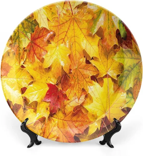 Miniatura 23 de XISUNYA Plato decorativo de 6 pulgadas, cerámica de cerámica para decoración de otoño, imagen suave de hojas de otoño desvanecidas, impresión