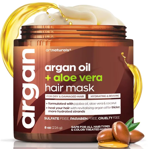 Artnaturals Acondicionador de mascarilla capilar de argán - (8 onzas/7.97 oz) - Tratamiento acondicionador profundo - Aceite de jojoba orgánico,