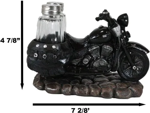Miniatura 6 de Ebros Gift Spice Up The Open Roads Old Retro Vintage Black Chopper Motocicleta Sal y Pepper Shakers Holder Stand Figurine Choppers Bikers
