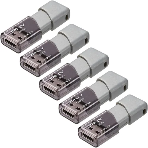 Miniatura 2 de PNY Paquete de 5 unidades flash Turbo Attaché 3 USB 3.0 de 128 GB – Gris, P-FD128X5TBOP-MP, 100MB/s, ligero y duradero, almacenamiento