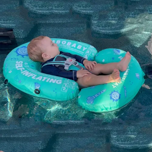 Miniatura 4 de Mambobaby - Hamaca flotante de piscina para bebé con dosel, hamaca de agua portátil autoinflable, UPF50+ tumbona flotante de verano para bebé