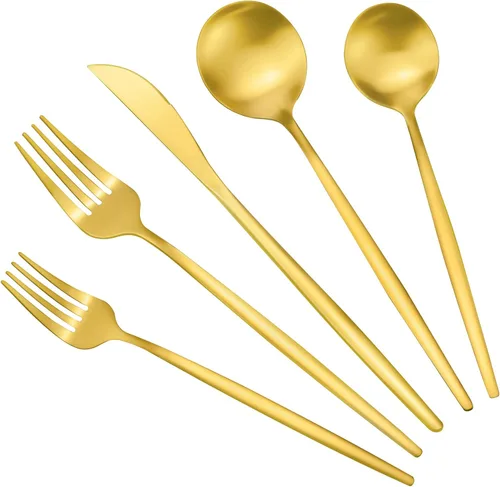 Juego de cubiertos de acero inoxidable dorado mate para 4, vajilla de 20 piezas con cucharas y tenedores, apto para lavavajillas