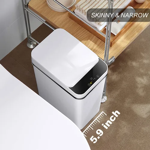 Miniatura 3 de Yatmung 2 Pack - Cubo de basura inteligente de 9,5 L con sensor de movimiento, delgado, sin contacto, para baño - Cubo de basura estrecho con tapa