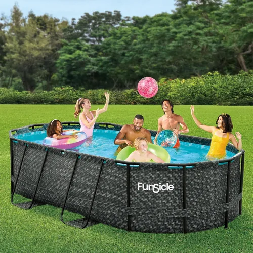 Miniatura 8 de Funsicle Oval Oasis Designer - Piscina sobre el suelo de 13 pies 11 pulgadas x 8 pies 2 pulgadas x 39.5 pulgadas, con filtro FiltraBoost bomba