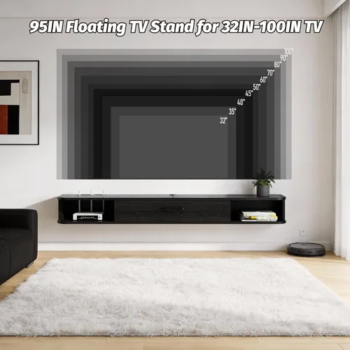 Miniatura 4 de Unidad de TV flotante, armario de TV montado en la pared de 47 pulgadas, estantes flotantes con puerta, centro de consola multimedia