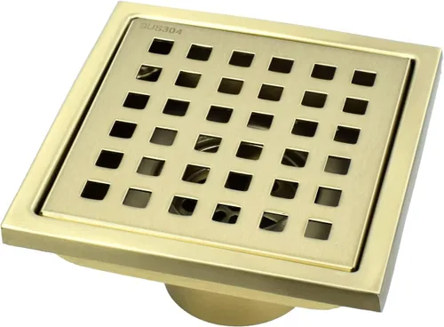 Desagüe de ducha cuadrado de 4 pulgadas con rejilla de rejilla de cubierta extraíble, azulejos de acero inoxidable SUS 304 en desagüe de piso, oro