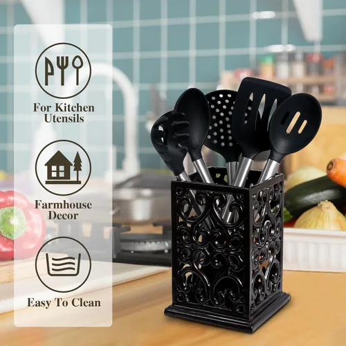 Miniatura 6 de jogreful Soporte para utensilios de cocina de hierro fundido para encimera, organizador de utensilios extra grande con base pesada, decoración