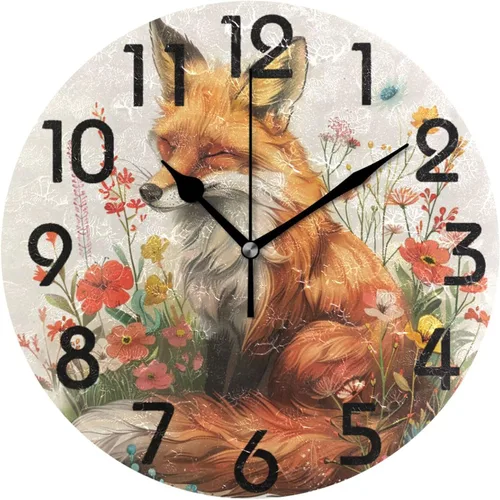 Miniatura 34 de Reloj de pared redondo retro de otoño con dos gnomos y calabaza de 10 pulgadas, funciona con pilas, reloj de escritorio analógico silencioso sin