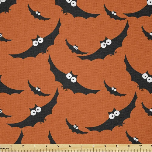 Miniatura 34 de Ambesonne The Yard, tela de calavera colorida con temática de Halloween, diseño de calavera y huesos cruzados, divertido estampado de dibujos