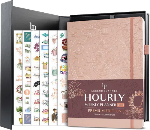 Miniatura 9 de Legend Hourly Planner PRO Premium – Agenda sin fecha con ranuras de tiempo – Organizador personal semanal, mensual y diario, A4 (negro)