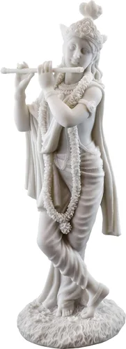 Top Collection Estatua de Krishna - Escultura hindú del Dios del amor y la alegría divina en acabado de mármol blanco de primera calidad, figura