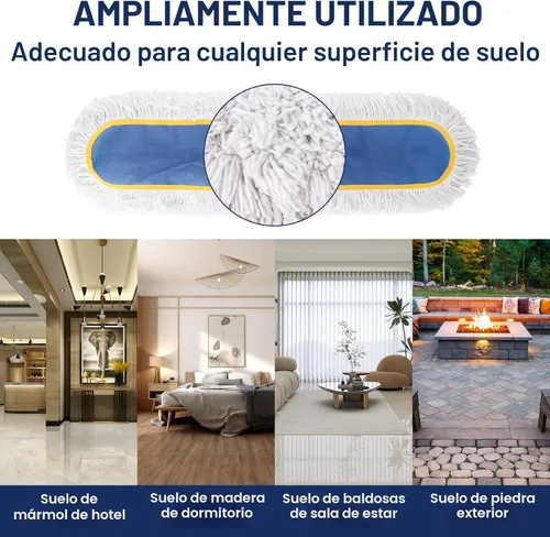 Miniatura 5 de Trapeador de polvo comercial de 24 pulgadas para limpieza de suelos, plumero resistente con 2 almohadillas de algodón reutilizables, mango largo