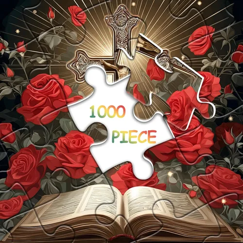 Miniatura 6 de Rompecabezas religioso cristiano para adultos de 1000 piezas, rompecabezas de Jesús de la Biblia católica, rompecabezas de flores de rosa roja