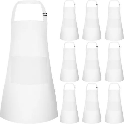 Miniatura 11 de Juego de 15 delantales para niños, delantal ajustable para niños con 2 bolsillos, delantal de chef para niños para pintar, cocinar, hornear, Negro