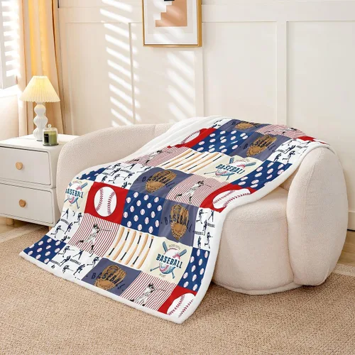 Miniatura 3 de Manfei Manta a cuadros con temática deportiva de béisbol para niños, adolescentes, decoración de habitación, guantes de bate de béisbol, manta