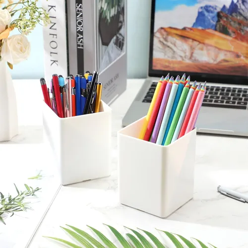 Miniatura 4 de Jutom 8 soportes acrílicos blancos para bolígrafos, para escritorio, taza de lápices, organizador de almacenamiento de brochas de maquillaje a